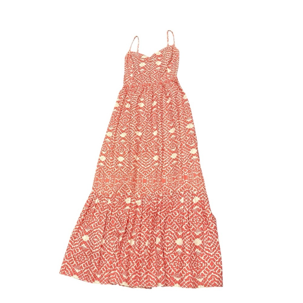 Betsey Johnson Maxi Dress Womens Size 6 Coral Tiered Smocked Adjustable Straps - Picture 2 of 8
